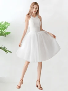 1 chiếc váy xếp ly vải tuyn dài vừa phải cạp cao dành cho nữ, có sẵn màu đen, trắng, đỏ, vàng, xanh nhạt, hồng, xanh ô liu, xanh nước biển, đỏ tía, sâm panh, xám xanh, dài 65cm, vải tuyn 4 lớp + 1 lớp lót, thích hợp cho đám cưới, tiệc tùng, biểu diễn, cosplay, sân khấu, khiêu vũ, trang phục mùa thu dành cho nữ - Nhiều màu - Xem 6