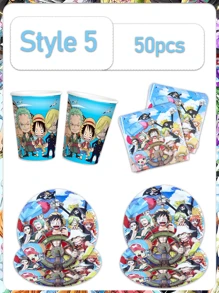 ONE PIECE 1 ensemble de décorations jetables pour fête d'anniversaire en papier : assiettes, mouchoirs, gobelets, nappes