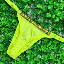 Personalized Panties Sexy Thong With Phrase Name Gold Letters Women's Lingerie Panties Immediate Shipping Romantic-French Funny Mesh Fabric Cool Breathable Elastic Simple Letter Panties Mid-Rise Boyfriend Gift - 青檸色 - 查看 1