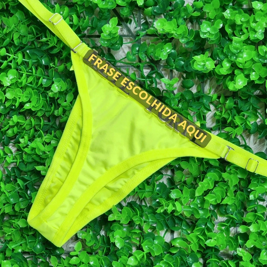 Personalized Panties Sexy Thong With Phrase Name Gold Letters Women's Lingerie Panties Immediate Shipping Romantic-French Funny Mesh Fabric Cool Breathable Elastic Simple Letter Panties Mid-Rise Boyfriend Gift - 青檸色 - 查看 1