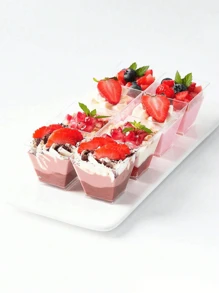 10/25/50/100/200 Piezas, 2 oz/60 ML Tazas de postre de plástico mini con cucharas, tazones pequeños cuadrados brillantes transparentes para pudin de plátano, para servir y probar aperitivos en fiestas de cumpleaños y bodas, dorado y transparente