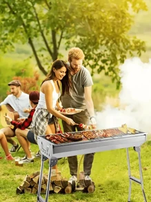 Großer Edelstahl Outdoor Barbecue Grill, tragbarer Klapp-Barbecue Ofen für Partys, Camping, Heimgebrauch