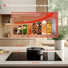 30 Inch Induction Cooktop - 4 Burner Built-In Electric Stove With Bridge-SYNC, Booster, Timer & Double Lock | 9000W 220-240V Hardwired, Black Glass Top - Black - View 8