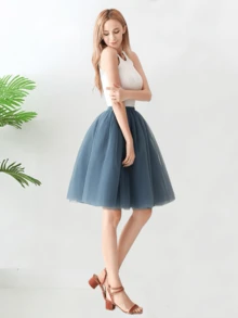 1 chiếc váy xếp ly vải tuyn dài vừa phải cạp cao dành cho nữ, có sẵn màu đen, trắng, đỏ, vàng, xanh nhạt, hồng, xanh ô liu, xanh nước biển, đỏ tía, sâm panh, xám xanh, dài 65cm, vải tuyn 4 lớp + 1 lớp lót, thích hợp cho đám cưới, tiệc tùng, biểu diễn, cosplay, sân khấu, khiêu vũ, trang phục mùa thu dành cho nữ - Nhiều màu - Xem 15