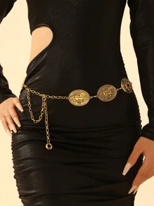 1pc Vintage Western Style Floral Metal Buckle Women's Adjustable Fashion Waist Belt, Suitable For Summer Casual Wear, Great Christmas Gift For Girlfriend