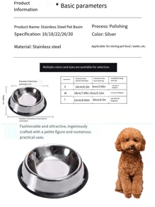 1pc Pet Stainless Steel Food Bowl, Anti-Spill & Anti-Skid Silver Stainless Steel Dog Bowl, Easy-Clean Cat Feeding Bowls, Multiple Styles And Sizes Available (Diameter: 15cm, 18cm, 22cm), Pet Feeding Supplies
