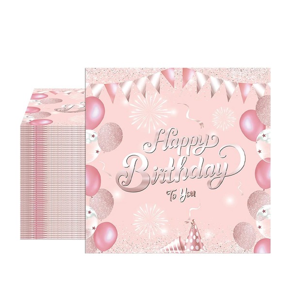 20pcs/40pcs Pink Birthday Balloon Design Paper Napkins, 6.5 Inch X 6.5 Inch Pink Disposable Tissue Napkins, Suitable For Mom's Birthday Party Table Setting, Ideal For Birthday Parties, Dates, Anniversaries, Celebrations And Parties