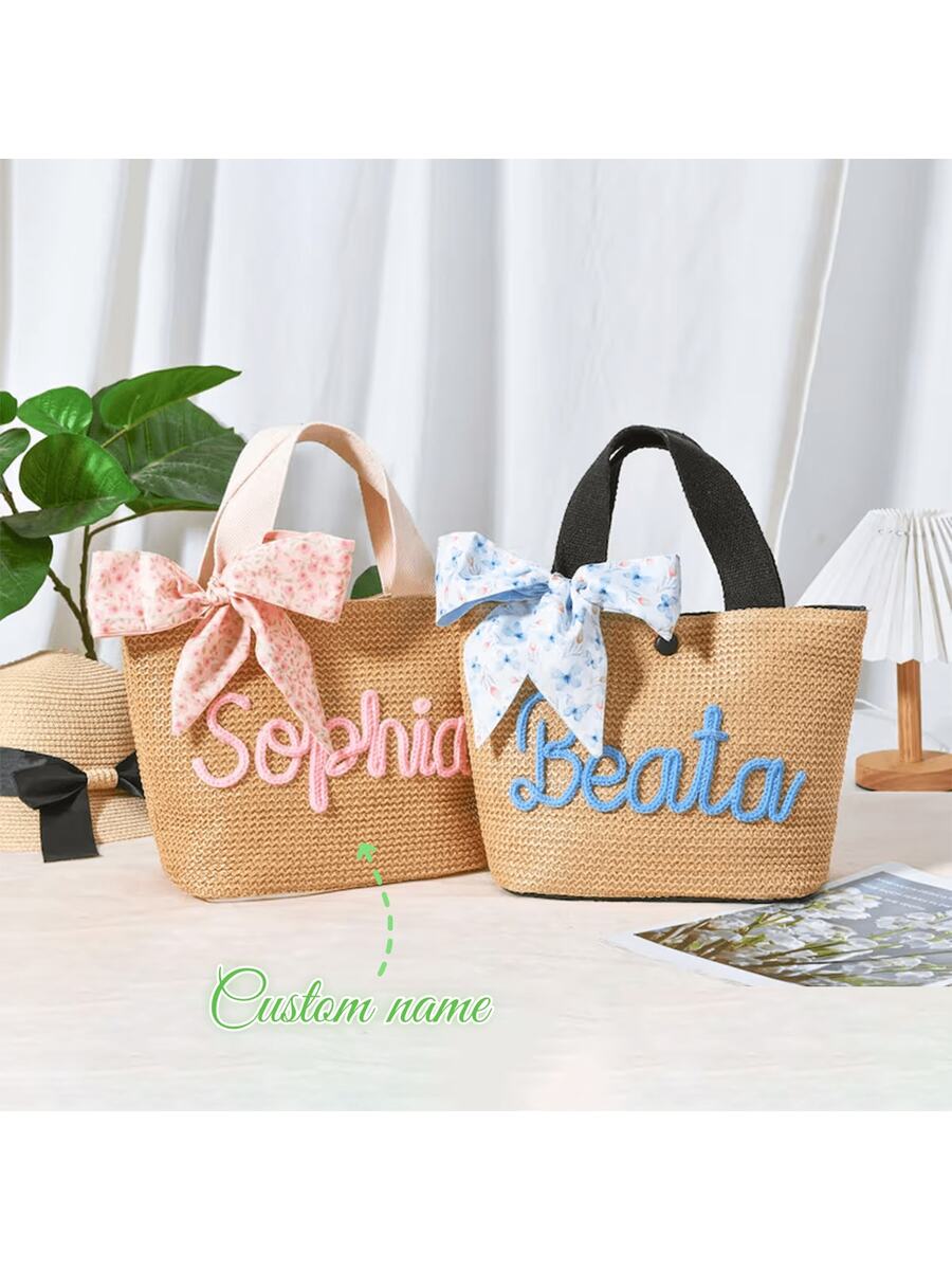 1 pieza Bolso de tela personalizado para damas, bolso de playa con decoración de cuerda personalizada, bolso con nombre, regalo para el Día de la Madre/Navidad/Cumpleaños, multiusos, gran capacidad, versátil, casual de negocios, para negocios/viajes/trabajo/oficina, útiles escolares, para adolescentes, estudiantes de secundaria, estudiantes universitarios, bolsos de hombro personalizados para mujeres, estilo casual callejero