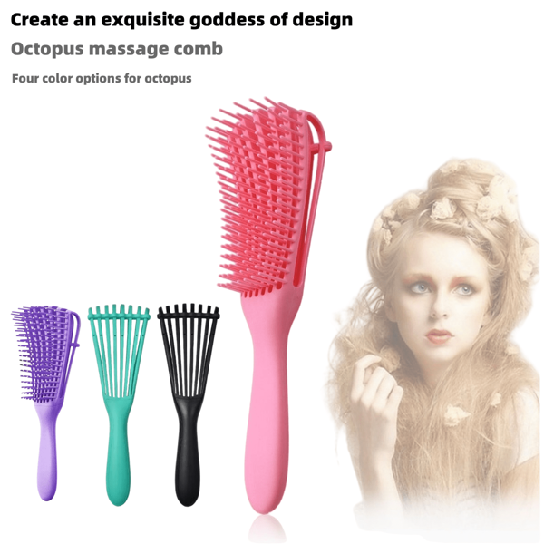 2025 8-Prong Head Massage Brush - Volumizing Hair Brush For Wet/Dry Use, Static-Free Ergonomic Design, Wide-Tooth Comb Shape For Curly/Straight Hair, Great Travel Hair Care Tool
