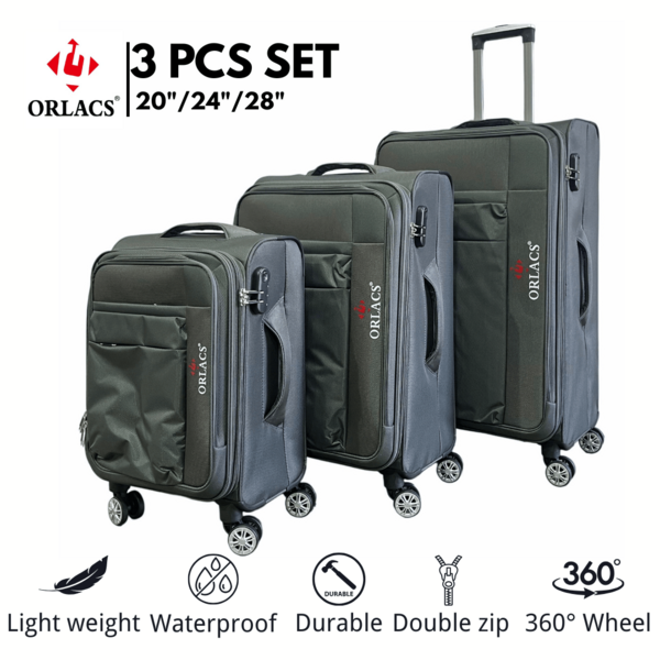 Equipaje ORLACS, Juego de Maletas 20+24+28, Conjunto de Tres Piezas, Material de Nailon y Tejido de Oxford, Medio Ultraligero, Asa Única, Cerradura, Expandible con Doble Cremallera, Gran Capacidad de Almacenamiento, Ruedas Universales Silenciosas de 360°, Alta Calidad