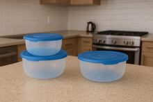 Algon Set Of 3 Round Food Containers 0.5/1L/2L With Lid And Airtight Closure - Set Of 3 Round Food Containers With Stackable Design And Suitable For Microwave, Freezer, And Dishwasher, Ideal For Food - Blue - View 1