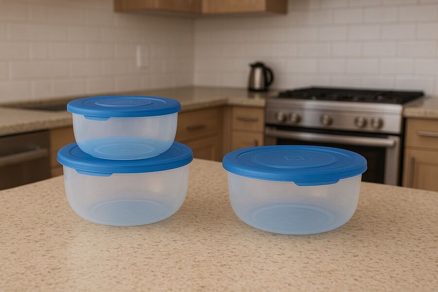 Algon Set Of 3 Round Food Containers 0.5/1L/2L With Lid And Airtight Closure - Set Of 3 Round Food Containers With Stackable Design And Suitable For Microwave, Freezer, And Dishwasher, Ideal For Food - Blue - View 1