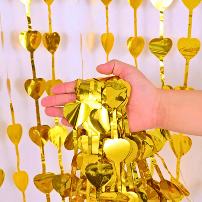 Cortina Metalizada Franja Metálica 2x1m Para Decoração De Festa Coração Cheio