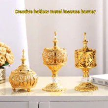 1 pièce/4 pièces Brûle-encens filigrane floral doré, support d'encens en métal ajouré doré de petite/grande taille, brûleur de parfum pour le safran, le santal, accessoires de décoration d'intérieur, ornement de style exotique