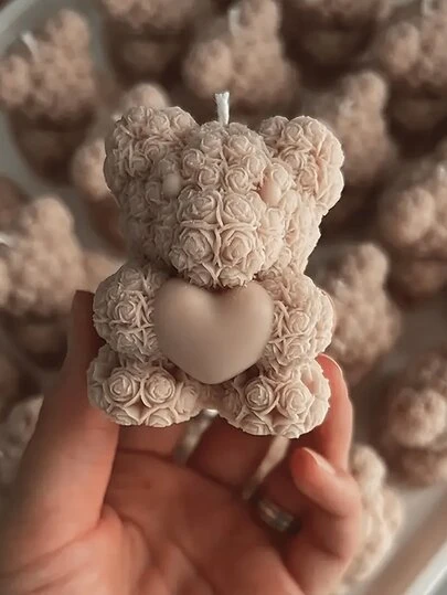 1pc Heart-Shaped Rose Bear Candle Mold, Decorative Gift For Valentine's Day, Suitable For DIY Plaster, Resin Crafting