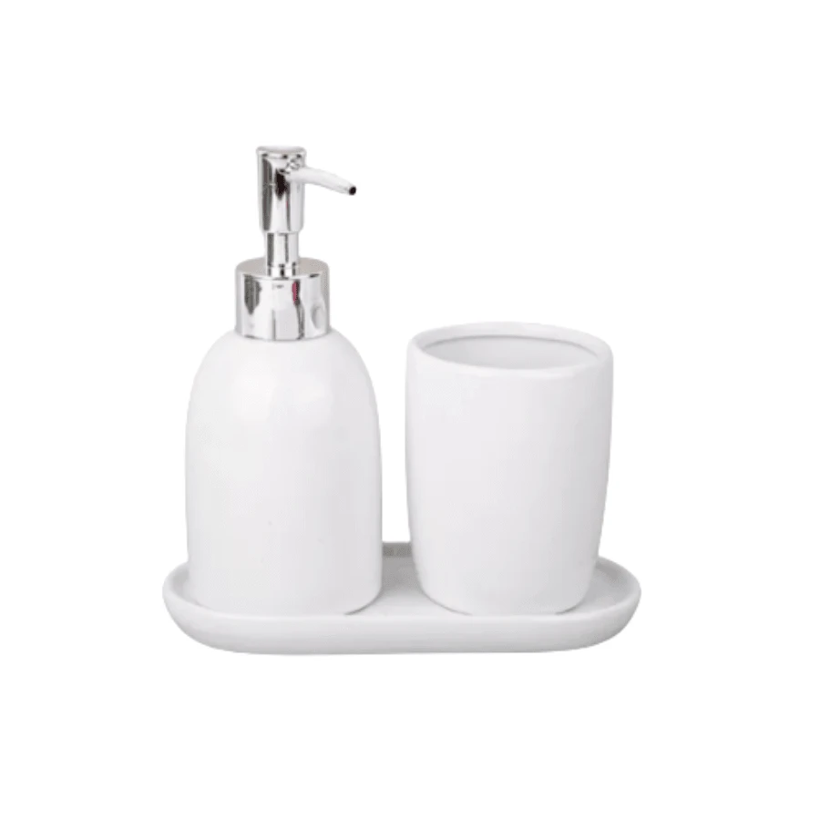 3-Piece London White And Silver Lavatory Bathroom Kit - Lyor - 白色 - 查看 1