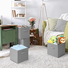 12er Set 27 x 27 x 28cm Aufbewahrungsbox Spielkiste Regalkorb Faltkiste Korb Stoff Box,ragbare Behälter, staub- und feuchtigkeitsbeständig, - Grau - Übersicht 10