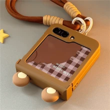 可爱熊耳朵棕色手机壳带手带适用于三星，手机壳适用于摩托罗拉 - 棕色 - 查看 6