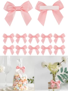 10/20/50pcs Self-Adhesive Satin Ribbon Bows - Perfect For Rustic Crafts And Gifts | Classic Polyester Satin Ribbon Bows, Suitable For Holiday Home And Wedding Decor, Party Favors, Gift Wrapping - Pink (adhesive) - View 1