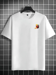 Men's Loose Printed Short Sleeve T-Shirt, Loose Type, Machine Washable, Printed Letter Pattern Design