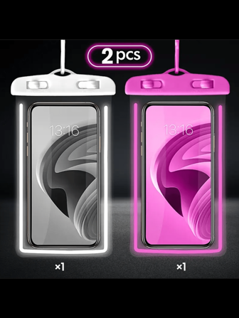 2pcs/Set Waterproof Luminous Touch Screen Phone Pouch, Suitable For Swimming, Beach, Diving, Photography, Rafting, Transparent Waterproof Phone Case