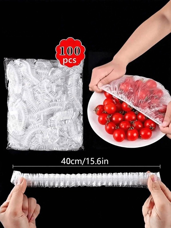 50/100/200/300/500 pièces sacs adhésifs réutilisables, convenant pour les couvercles de stockage alimentaire flexibles avec fermeture en plastique ajustable, convenant pour une utilisation en extérieur, les pique-niques, les hôtels, les restes alimentaires et l'emballage des fruits - peuvent également être utilisés comme bonnets de douche transparents pour les salons de coiffure et les restaurants
