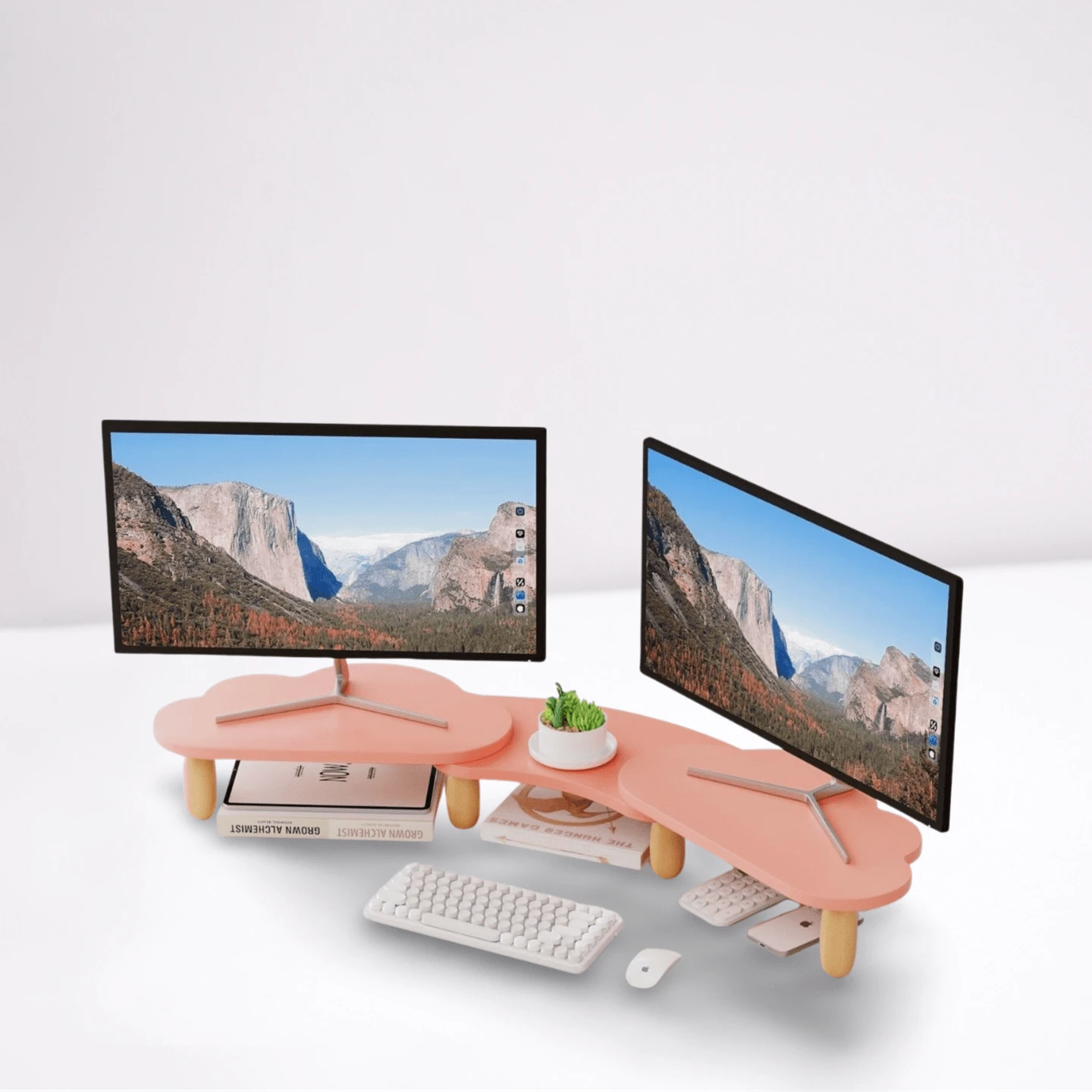 Pink Rainbow Cloud Dual Monitor Stand Riser With Adjustable Length And ...
