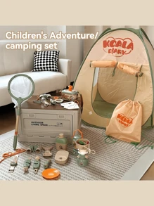 25pcs Kids Outdoor Camping Adventure Playset - Tent, Shovel, Lantern, Binoculars, Pot, Flashlight, Water Bottle, First Aid Kit, Watch - Random Colors, Gift For Boys & Girls, Party, Christmas, Back To School