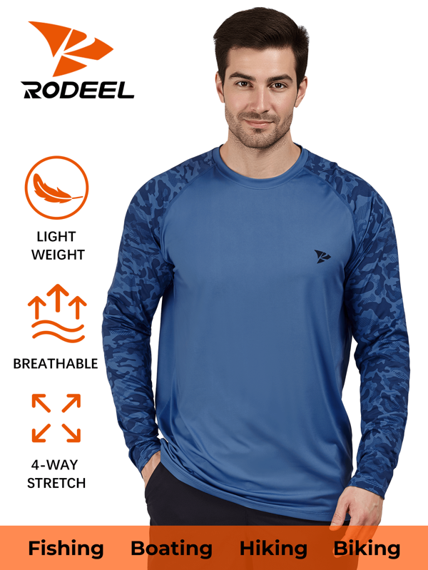 RODEEL Men's Sun Protection Raglan Long Sleeve T-Shirt Printed Patchwork Design Quick-Drying And Breathable Suitable For Outdoor Sports Cycling Fishing Hiking And Beach