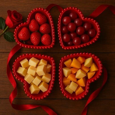 KIT 6 COMBUCAS CORAÇÃO ACRILICO VERMELHO PEARL/PÉROLA PETISQUEIRA, PORTA ACESSÓRIOS, DELICADA
