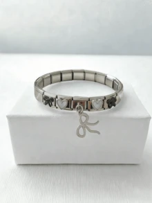 1pc French Elegant Stainless Steel Modular Interchangeable Heart & Bow Bracelet Set, Suitable For Friends, Siblings, Mothers, Everyday Wear - Multicolor - View 10