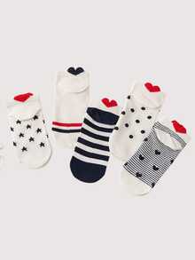 5 Pairs Women Heart Shaped 3D Heel Short Socks - Multicolor - View 3