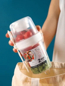 1PC Creative Double-Layer Salad Cup, Oatmeal Cup With Spoon And Lid, Low-Fat Milk Cup, Yogurt Cup, Portable Fruit And Vegetable Milk Cup, Cup, Water Cup, Pearl Milk Tea Cup, Coffee Cup, Suitable For Picnic Camping Portable Cup, School Supplies, Unique Gift