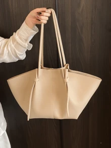 大容量手提包，压纹皮革外观，简约设计，通勤和工作两用，带小袋的2件套 新款时尚手提包，大容量，简约纯色设计，优雅，妈妈的单肩包/手提包 高端腋下手提包，大容量购物篮包 - 彩色 - 查看 8