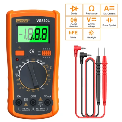 1pc Automatic Professional Digital Multimeter, Manual Range, Voltmeter/Ammeter/Ohmmeter, Measures Voltage, Current, Resistance, Tests High Frequency Electromagnetic Interference (HFE) And Continuity