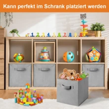 12er Set 27 x 27 x 28cm Aufbewahrungsbox Spielkiste Regalkorb Faltkiste Korb Stoff Box,ragbare Behälter, staub- und feuchtigkeitsbeständig, - Grau - Übersicht 3