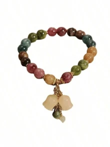 1 件全新串珠彩色海蓝宝石手链，百合花吊坠手链，送给女朋友、最好的朋友的礼物 - 彩色 - 查看 5