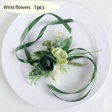 1pc Set Elegant Dark Green Rose Corsage Set, Artificial Green Plant - Suitable For Wedding And Party Attire, Artificial Flower Brooch, Wristband, Prom, Wedding Accessories - Multicolor - View 7