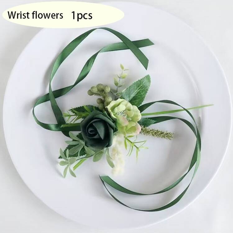 1 件套优雅深绿色玫瑰胸花套装，人造绿色植物 - 适合婚礼和派对服装、人造花胸针、腕带、舞会、婚礼配饰 - 彩色 - 查看 7