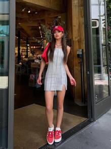 Vestido ajustado elegante, de fiesta, sexy y a cuadros sin tirantes para mujeres
