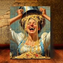 1PC Frameless Canvas Painting "Spaghetti Head" Funny Pasta Art Print - Retro Cooking Theme, Whimsical Maximalist Home Decor, Wrapped Canvas,Perfect For Kitchen, Bathroom, Or Living Room Decor,Perfect For Room Decor,Aesthetic Room Decor, Bedroom,Waterproof Canvas Wall Art, Artwork Wall Painting For Gift,Kitchen, Dining Room, Living Room, Cafe, Bar, Wall Decor , Home And Dormitory Decoration Gifts Birthday Graduation - Multicolor - View 11