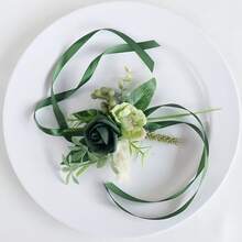 1pc Set Elegant Dark Green Rose Corsage Set, Artificial Green Plant - Suitable For Wedding And Party Attire, Artificial Flower Brooch, Wristband, Prom, Wedding Accessories - Multicolor - View 5