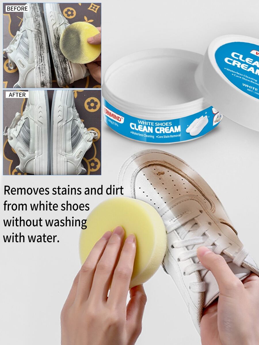 1 件小白鞋清洁膏（5.64 盎司）鞋油强力去污家用黄变白清洁膏适用于帆布鞋、运动鞋、休闲鞋等，强力清洁增白鞋子