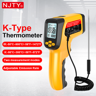NJTY Temperature Gun, K-TYPE Infrared Thermometer Gun, Handheld Non-Contact High Temperature Gun, Suitable For Industrial, Cooking Tester, Pizza Oven, Car, HVAC, Barbecue Oven And Engine-Laser Surface Temperature Reader -58℉ To 1472℉