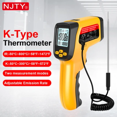 NJTY Temperature Gun, K-TYPE Infrared Thermometer Gun, Handheld Non-Contact High Temperature Gun, Suitable For Industrial, Cooking Tester, Pizza Oven, Car, HVAC, Barbecue Oven And Engine-Laser Surface Temperature Reader -58℉ To 1472℉