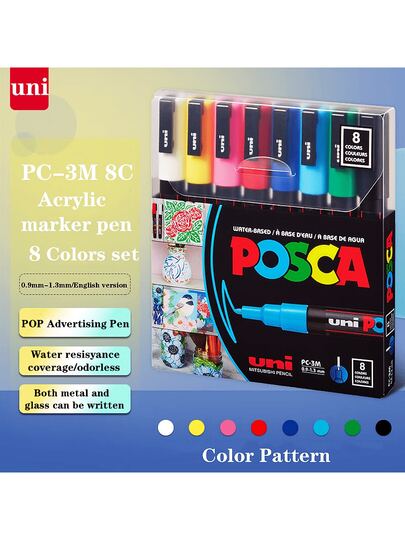 Juego de bolígrafos marcadores de pintura UNI NEW PACKAGE y bolígrafo acrílico a base de agua permanente de 1 pieza PC-3M, suministros de arte de graffiti y útiles escolares