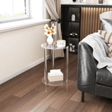 1 套亚克力圆形边桌，2 层透明小边桌，床头柜适用于小空间、客厅、卧室，易于组装和拆卸 - 彩色 - 查看 10