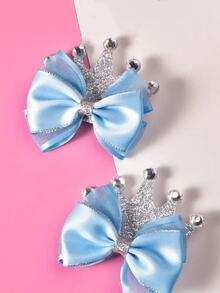 2pcs Pink Polyester Hair Clips With Silver Edges, Crown Shaped With Crystal Rhinestone Inlaid, Ideal Gift, Suitable For Party, Casual, Daily Use, Hair Accessories For Girls - Multicolor - View 5