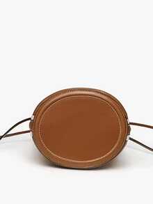 新款经典百搭纯色PU防水女士手提包，抽绳封口设计，撞色水桶包/斜挎包。女士钱包，适合购物、通勤、旅行。 - 彩色 - 查看 5