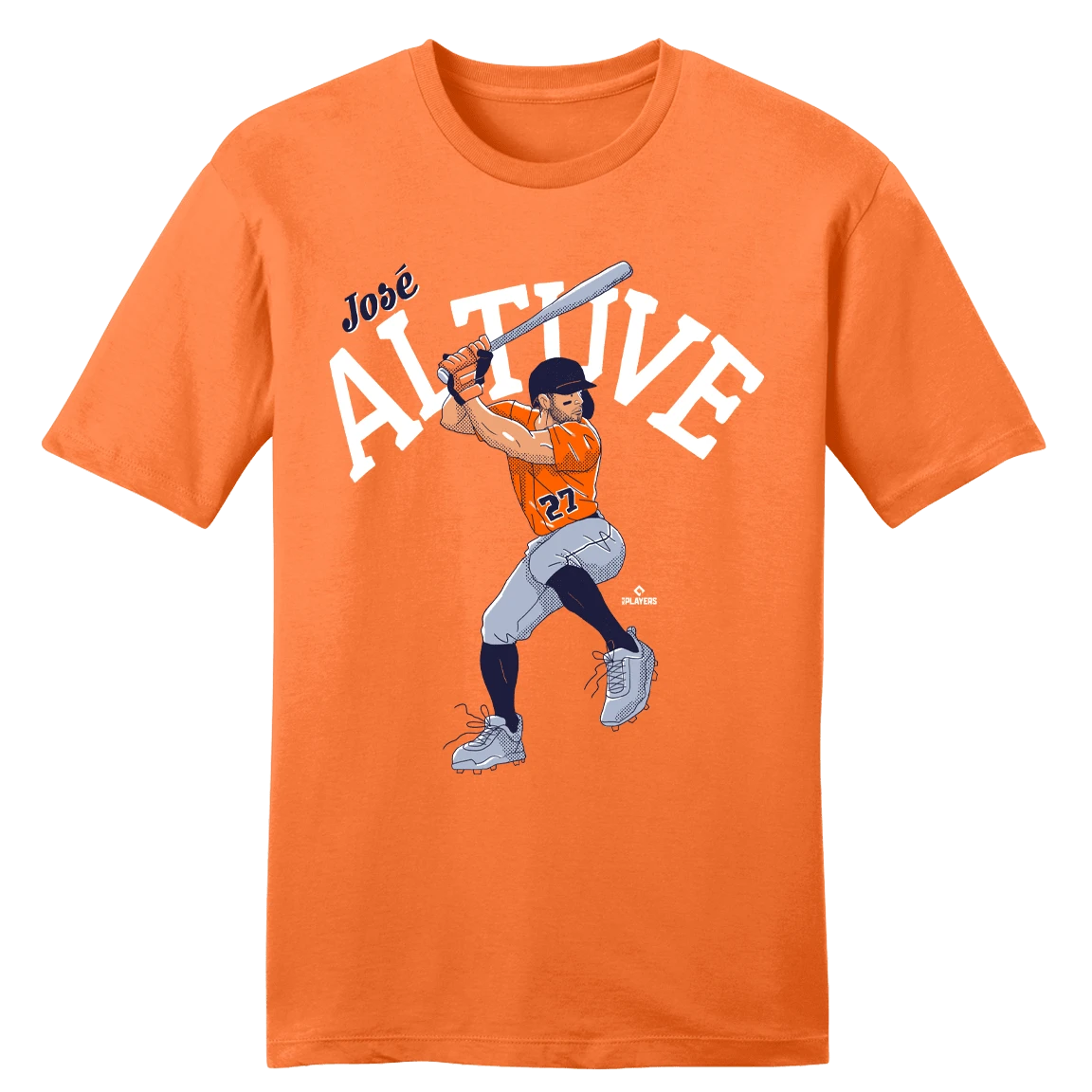 Camiseta con caricatura de la postura de bateo de José Altuve, MLBPA - Naranja Coral - Ver 1